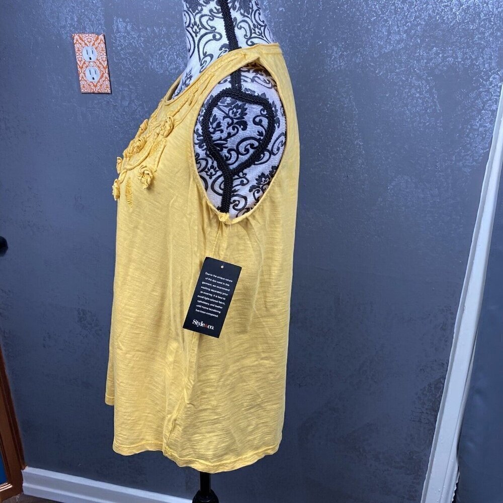 Style & Co tropical travel tumeric soutach embroidered swing tank top. sz 0X - Picture 6 of 9